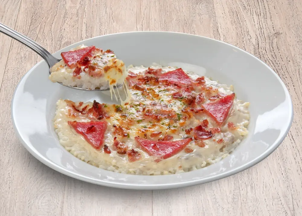 Ham & Bacon Pizza Rice Bake