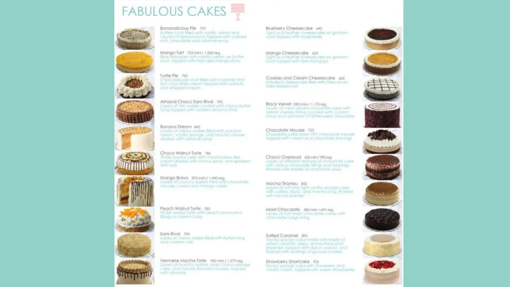 Popular Cakes Contis Menu Price