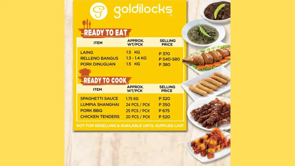 Popular Items Goldilocks Menu Price