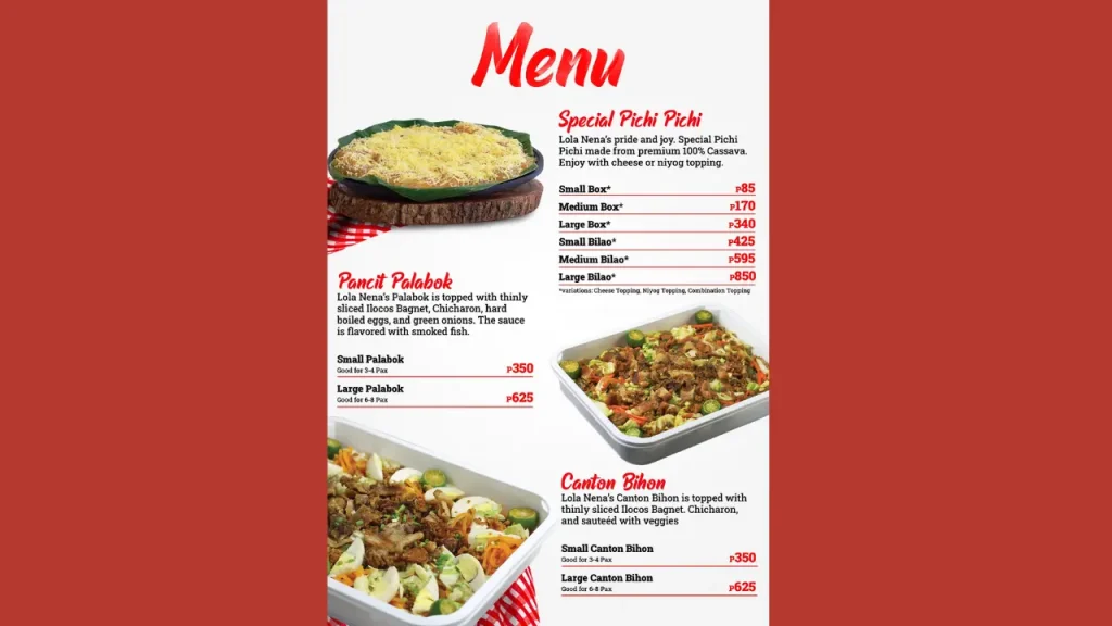 Savory Meals Lola Nena’s Menu Price