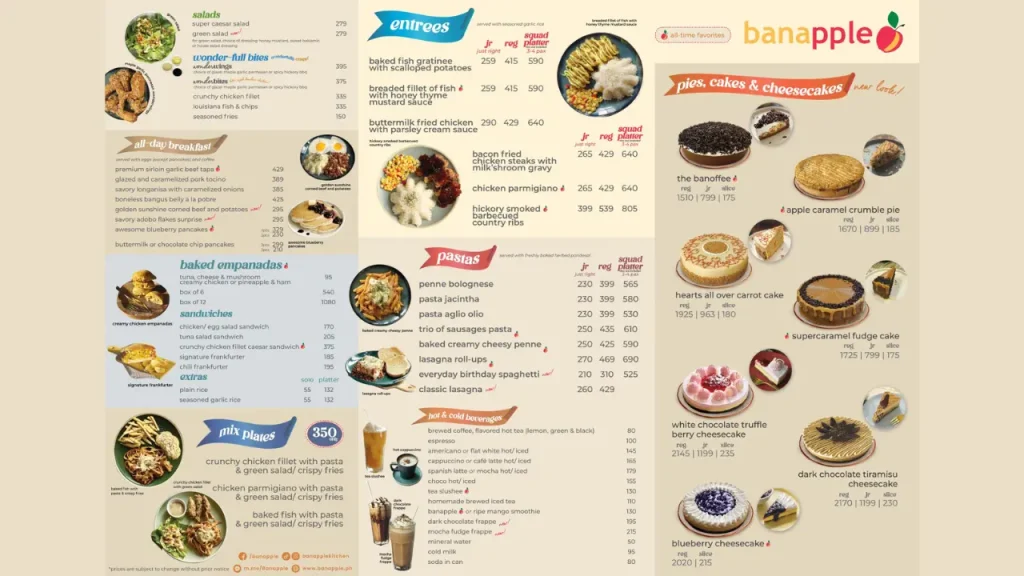 Cakes and Desserts Banapple Menu
