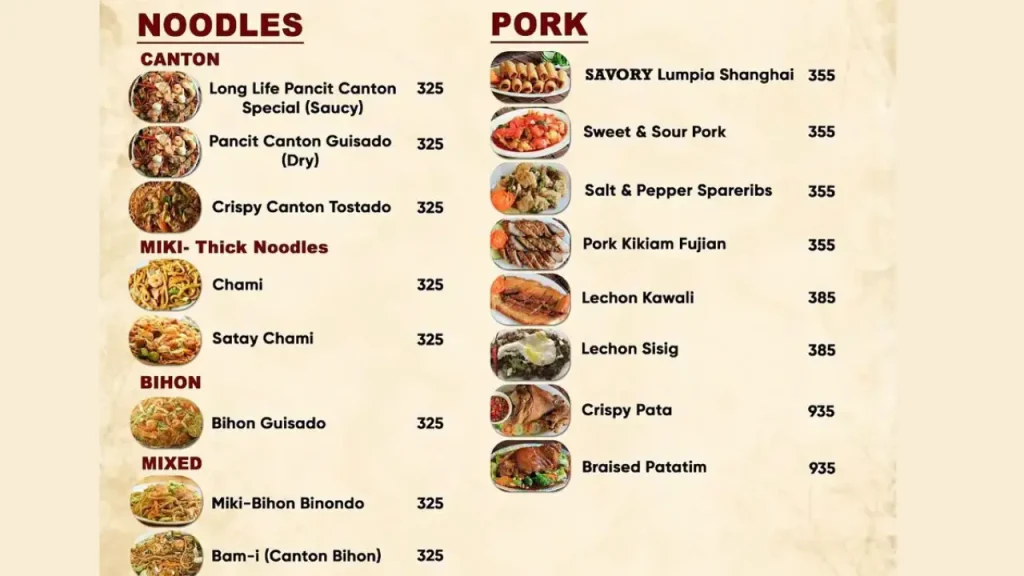 Pork & Meat Dishes Classic Savory Menu